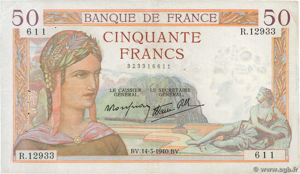 50 Francs CÉRÈS modifié FRANKREICH  1940 F.18.41 SS