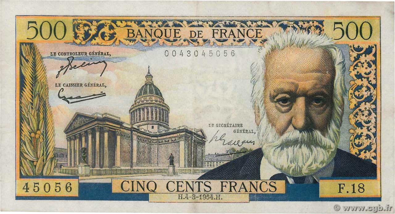 500 Francs VICTOR HUGO FRANCIA  1954 F.35.02 MBC