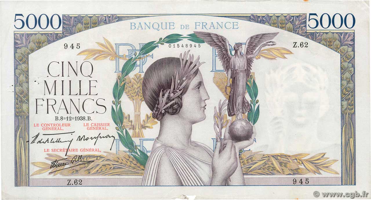 5000 Francs VICTOIRE Impression à plat FRANCIA  1938 F.46.01 BB