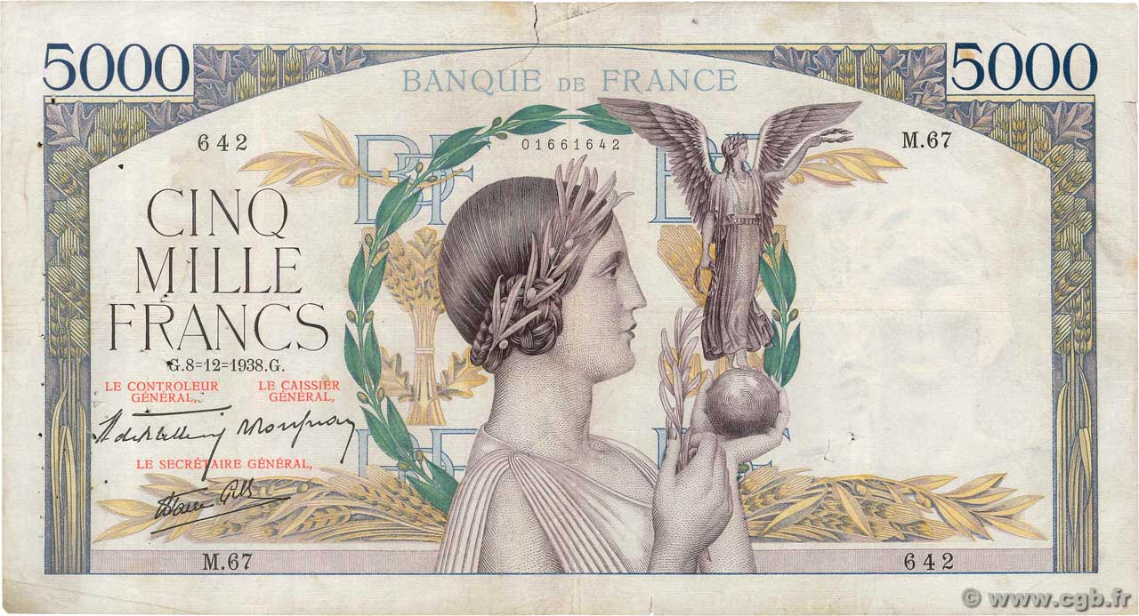 5000 Francs VICTOIRE Impression à plat FRANCE  1938 F.46.01 F