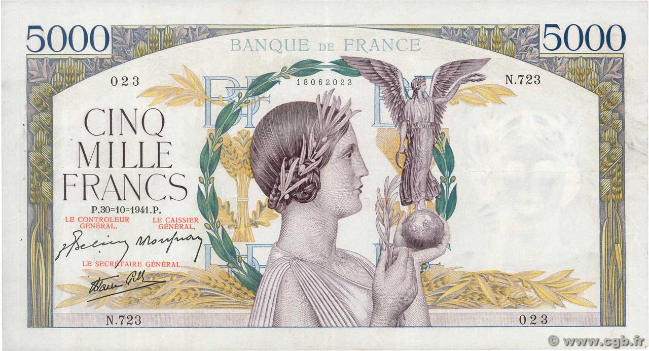 5000 Francs VICTOIRE Impression à plat FRANKREICH  1941 F.46.28 SS