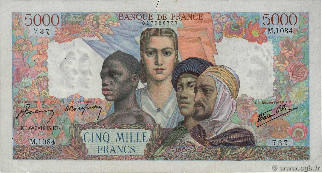 5000 Francs EMPIRE FRANÇAIS FRANCIA  1945 F.47.42 q.BB