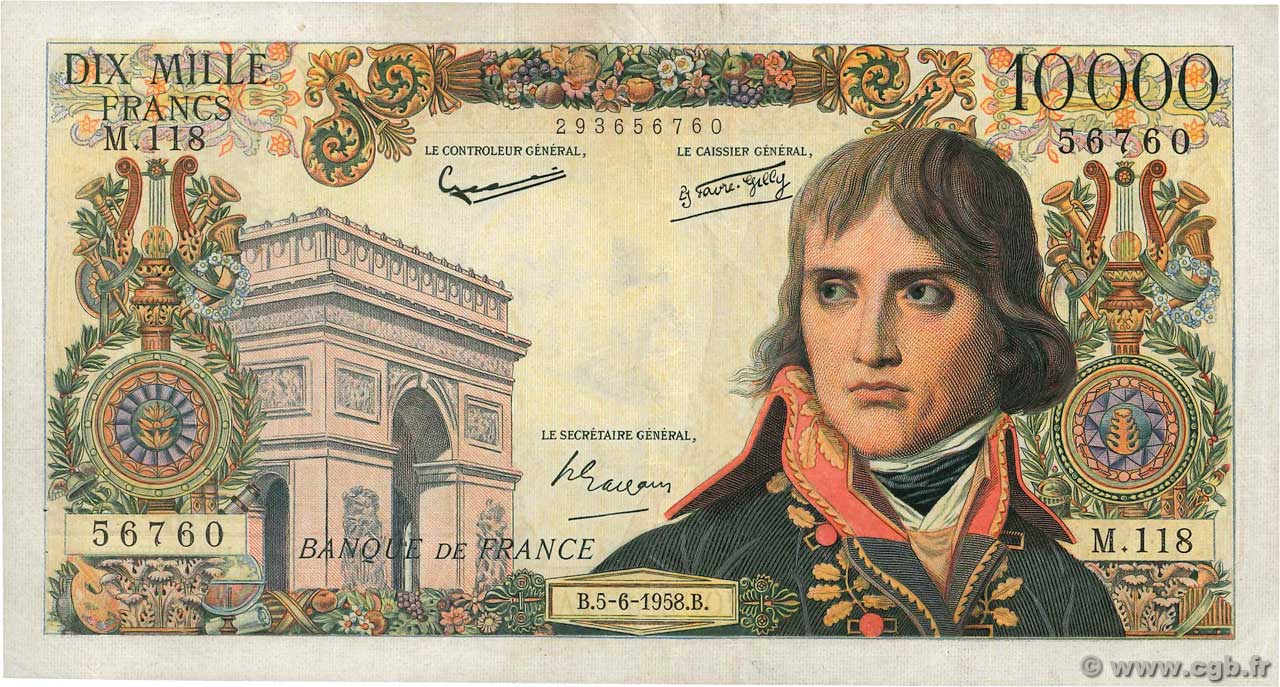 10000 Francs BONAPARTE FRANCE  1958 F.51.12 pr.TTB