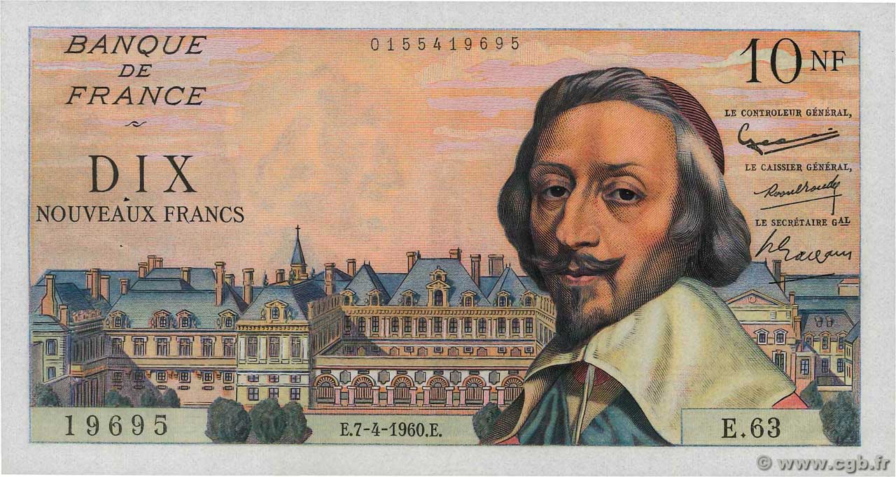 10 Nouveaux Francs RICHELIEU FRANCE  1960 F.57.06 XF