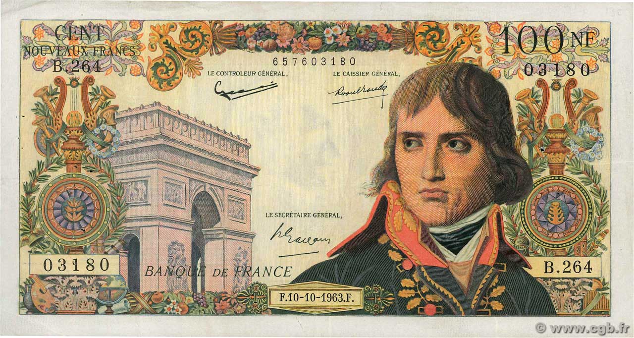 100 Nouveaux Francs BONAPARTE FRANCIA  1963 F.59.23 BC+