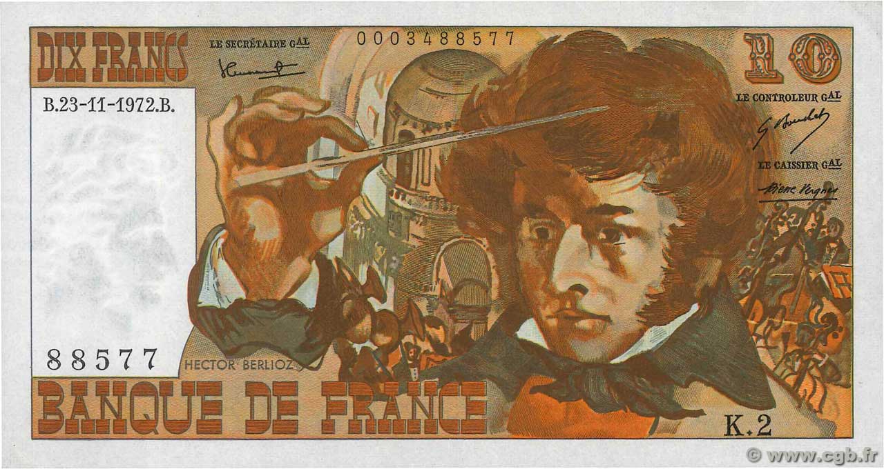 10 Francs BERLIOZ FRANKREICH  1972 F.63.01 fST