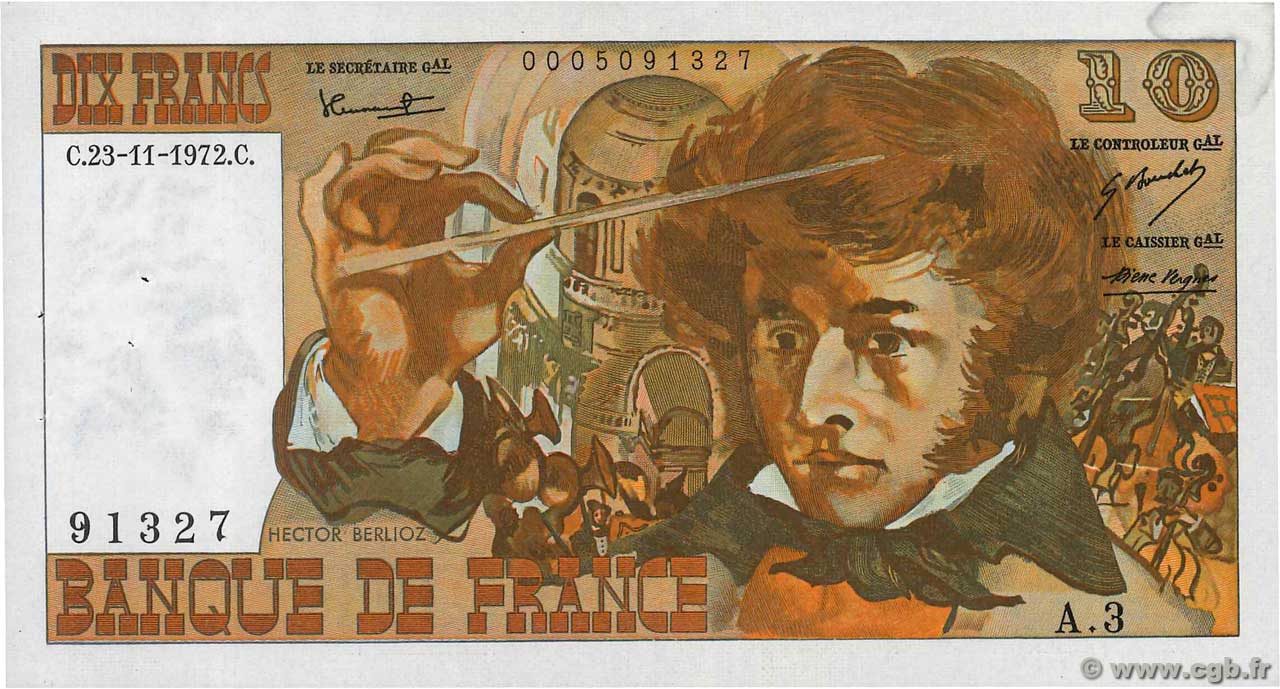 10 Francs BERLIOZ FRANCIA  1972 F.63.01 EBC