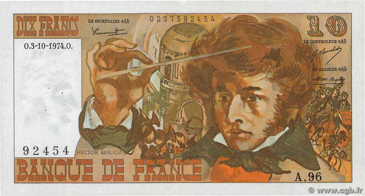 10 Francs BERLIOZ FRANCE  1974 F.63.07a SUP