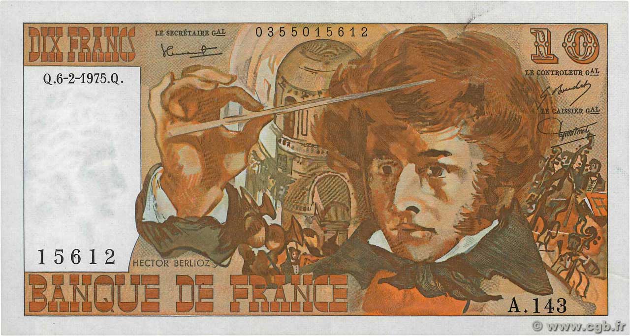 10 Francs BERLIOZ FRANCE  1975 F.63.08 XF+