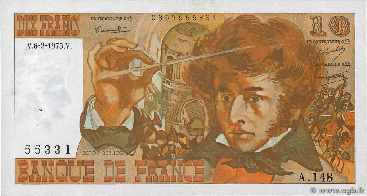 10 Francs BERLIOZ FRANCIA  1975 F.63.08 EBC