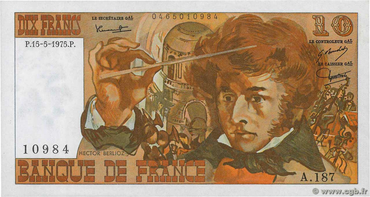 10 Francs BERLIOZ FRANCE  1975 F.63.10 SPL+