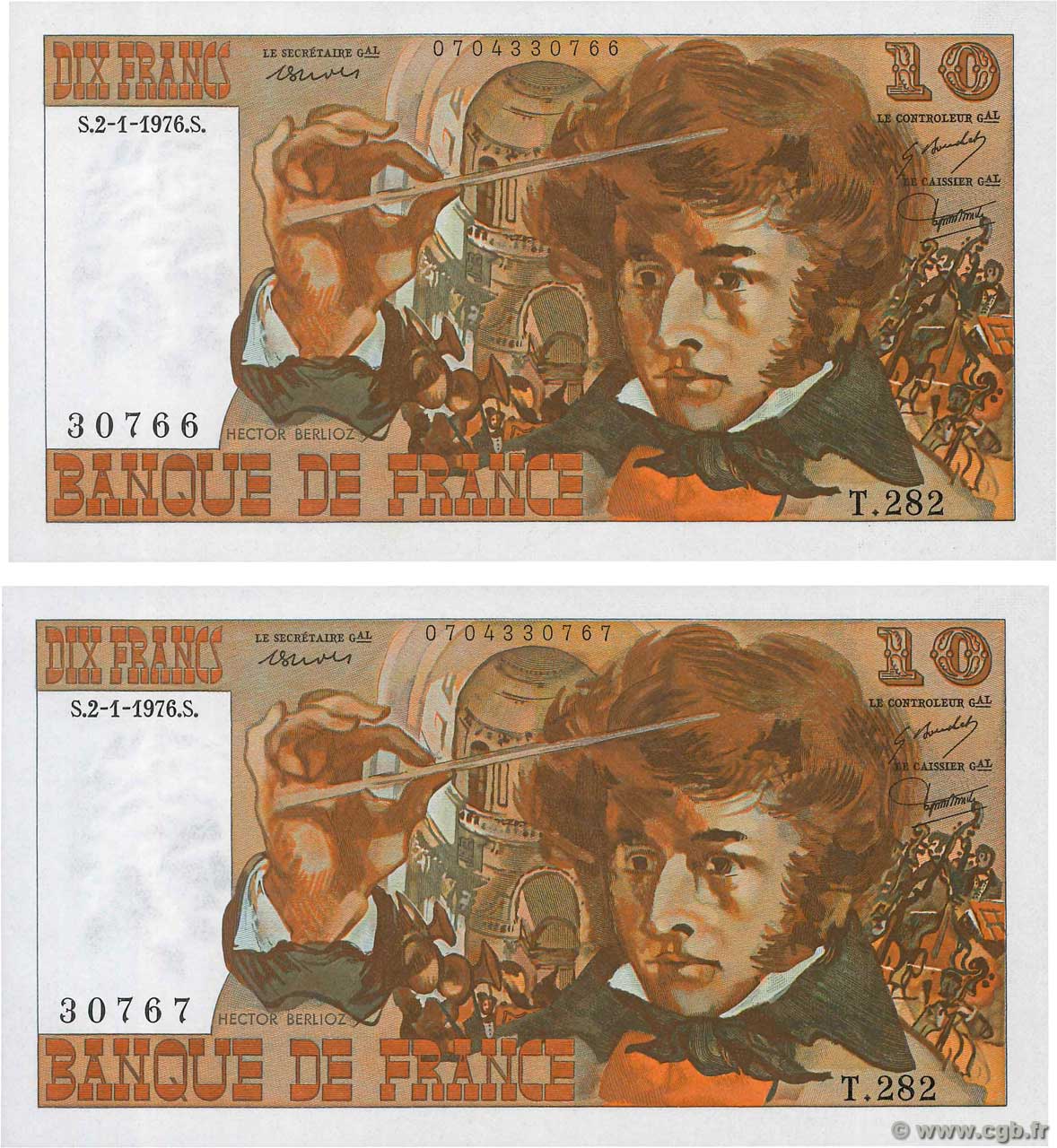 10 Francs BERLIOZ Consécutifs FRANCE  1976 F.63.16-282 UNC