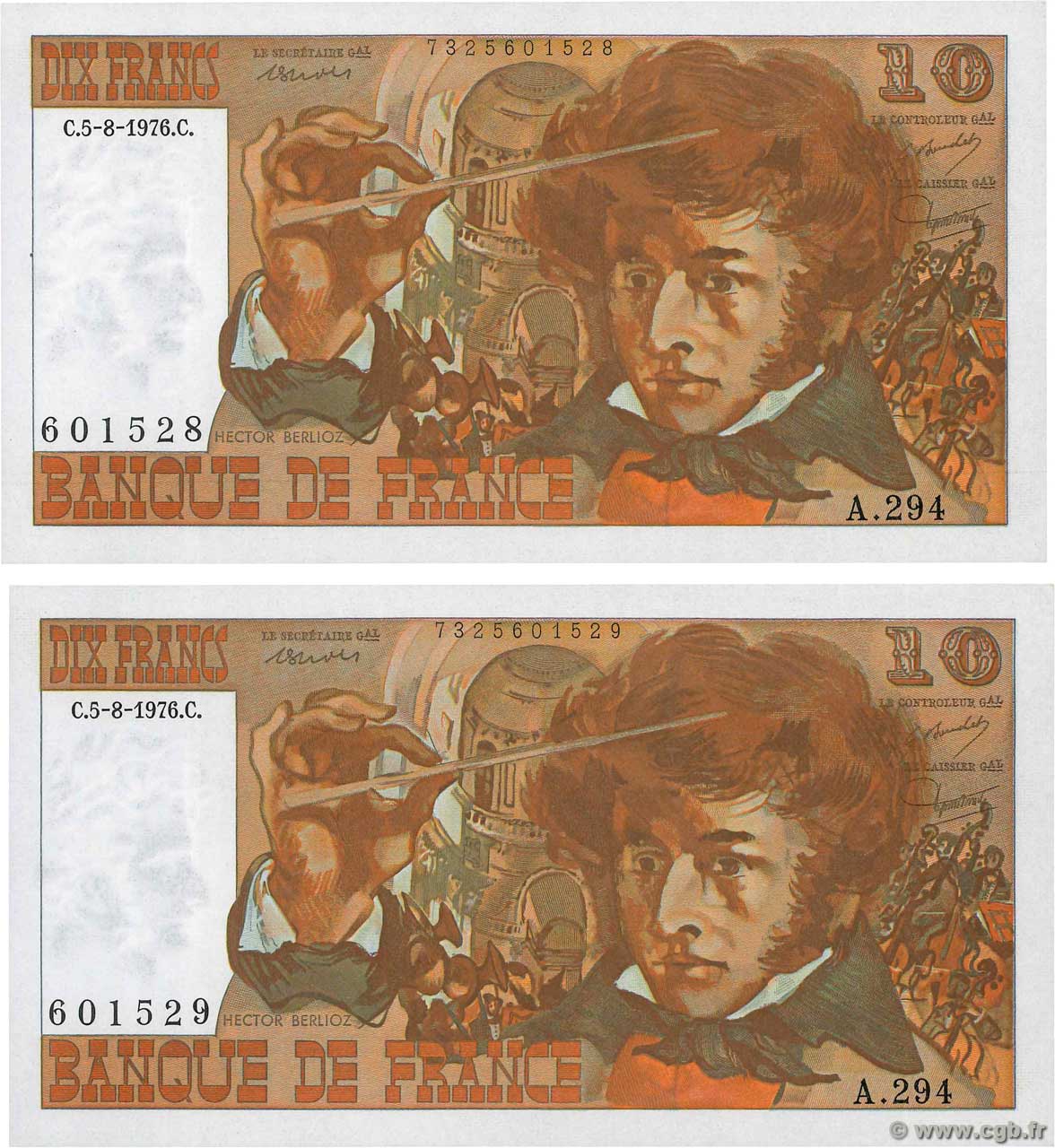 10 Francs BERLIOZ Consécutifs FRANCE  1976 F.63.20 NEUF
