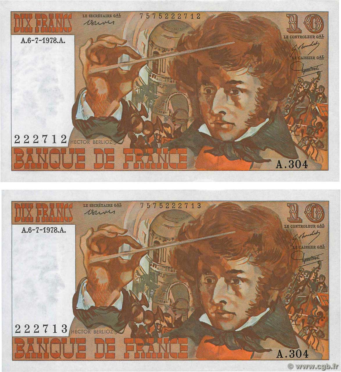 10 Francs BERLIOZ Consécutifs FRANCE  1978 F.63.24 AU