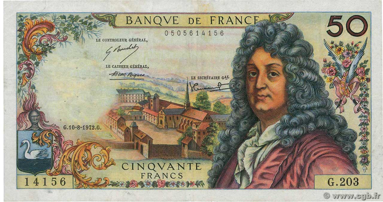 50 Francs RACINE FRANCIA  1972 F.64.21 MBC