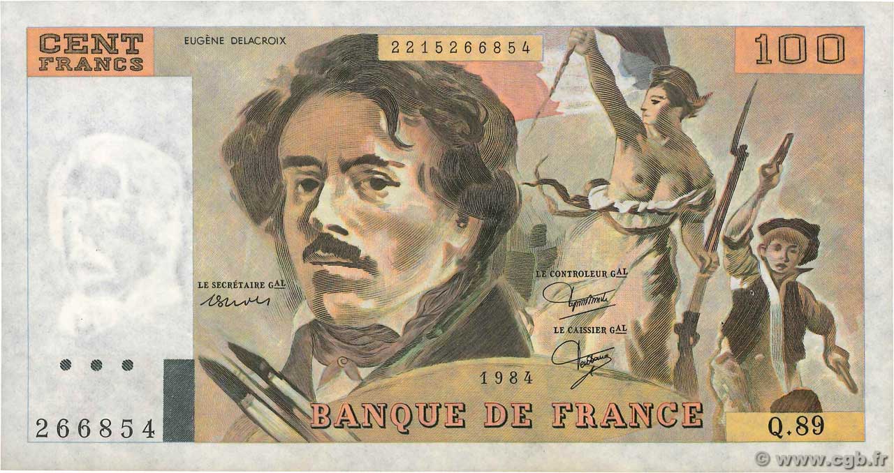 100 Francs DELACROIX modifié FRANCIA  1984 F.69.08b MBC+