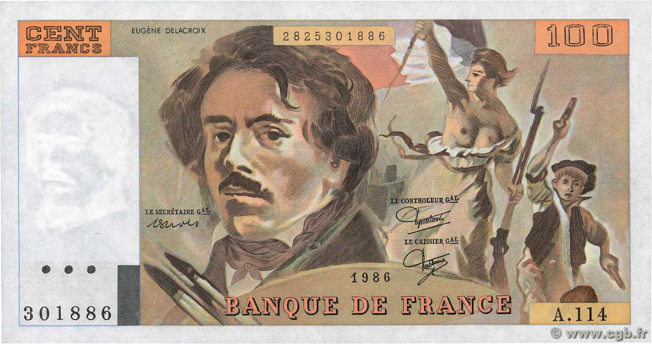 100 Francs DELACROIX modifié FRANCIA  1986 F.69.10 SPL+