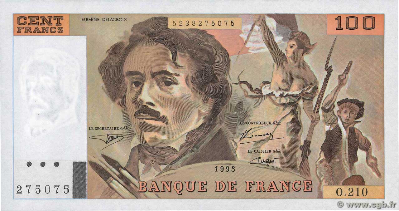 100 Francs DELACROIX imprimé en continu FRANCIA  1993 F.69bis.05 FDC