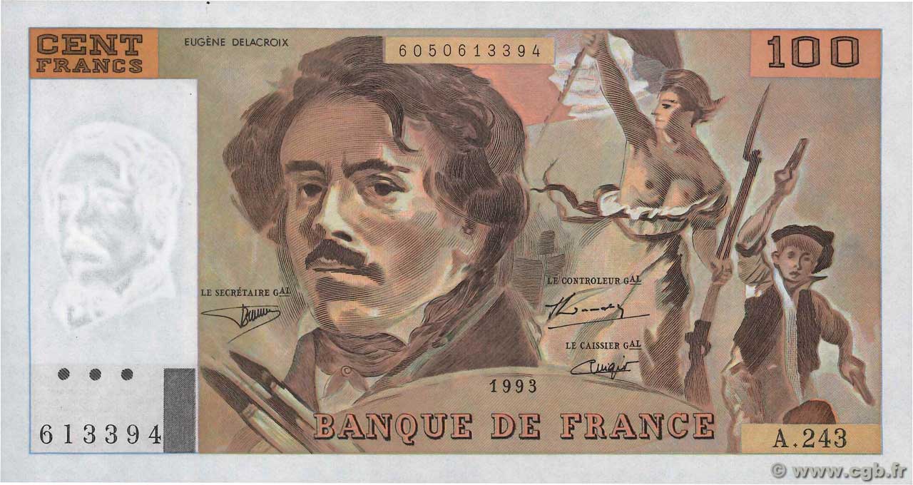 100 Francs DELACROIX imprimé en continu FRANCIA  1993 F.69bis.08 SC