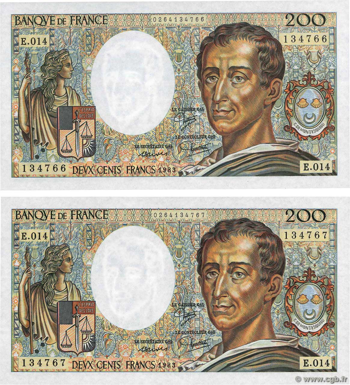 200 Francs MONTESQUIEU Consécutifs FRANCE  1983 F.70.03 pr.NEUF