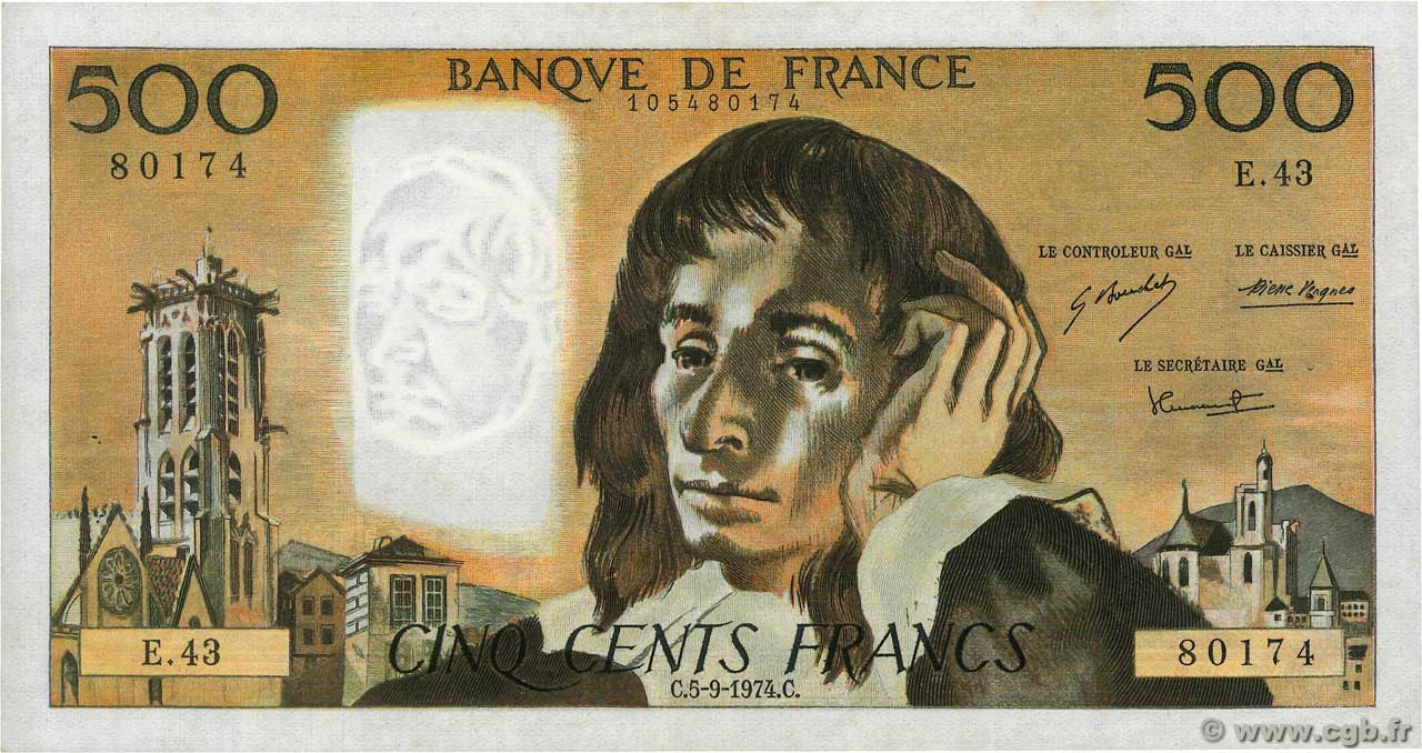 500 Francs PASCAL FRANCIA  1974 F.71.11 EBC
