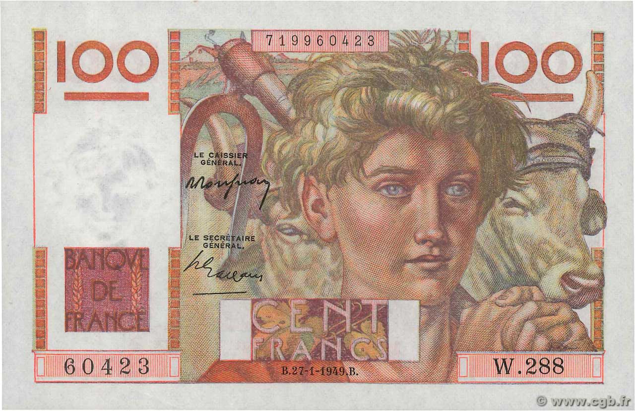 100 Francs JEUNE PAYSAN FRANCE  1949 F.28.21 pr.NEUF