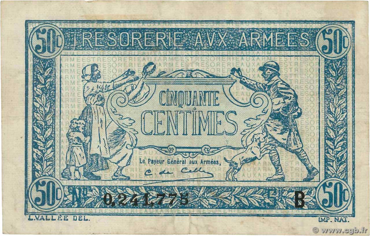 50 Centimes TRÉSORERIE AUX ARMÉES 1917 FRANCE  1917 VF.01.02 pr.TTB