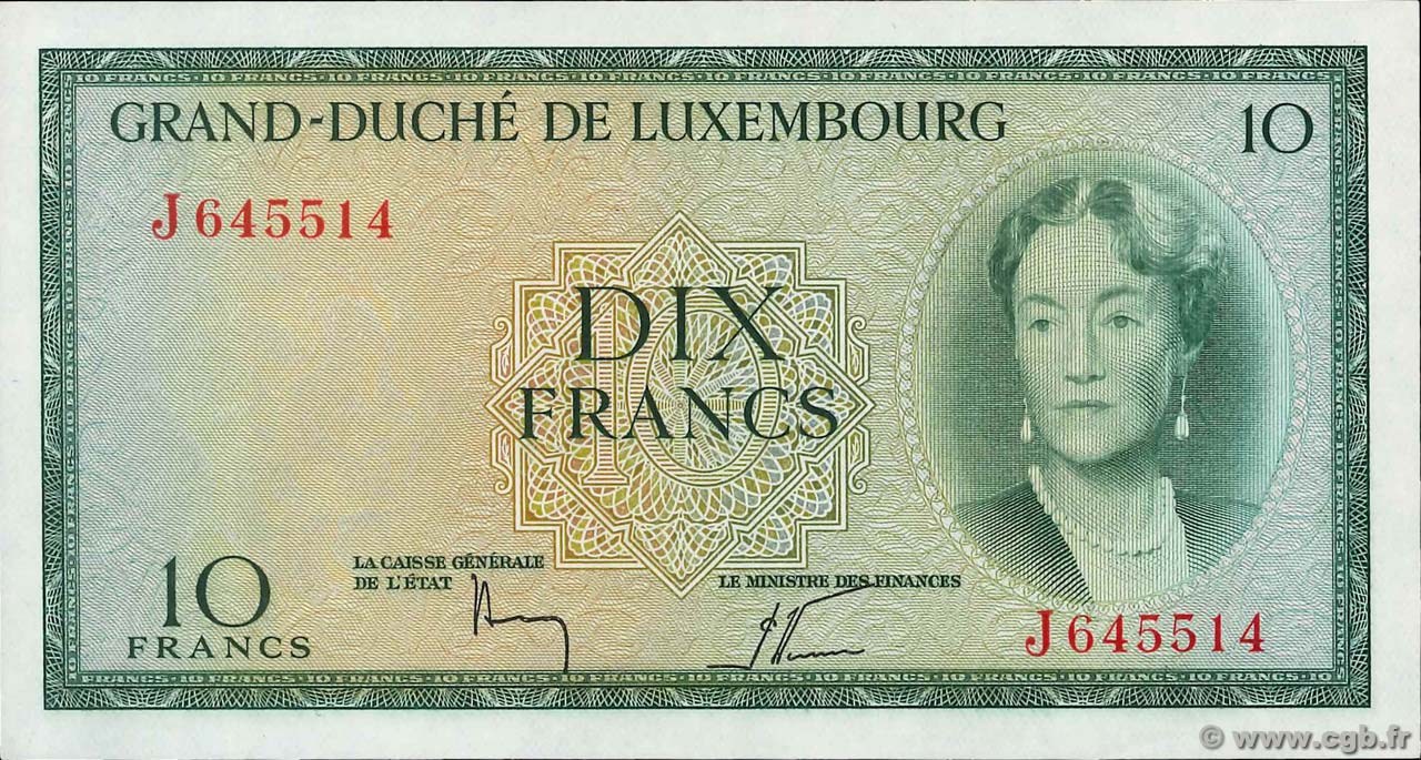 10 Francs LUXEMBOURG  1954 P.48a SPL+