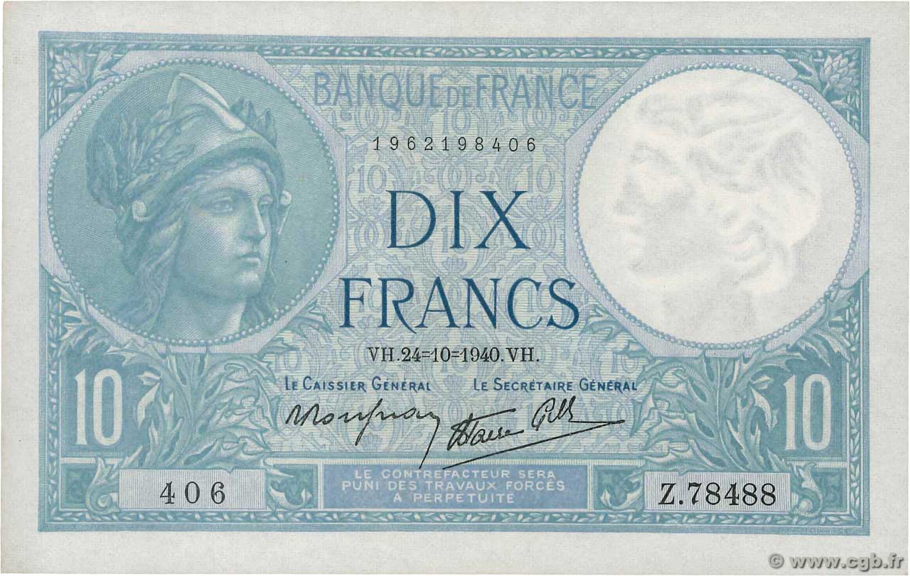 10 Francs MINERVE modifié FRANCE  1940 F.07.18 AU