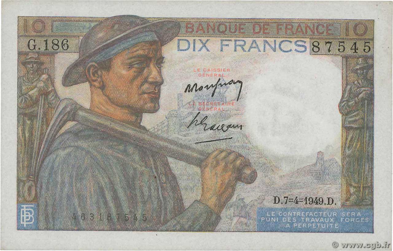 10 Francs MINEUR FRANCE  1949 F.08.21 NEUF