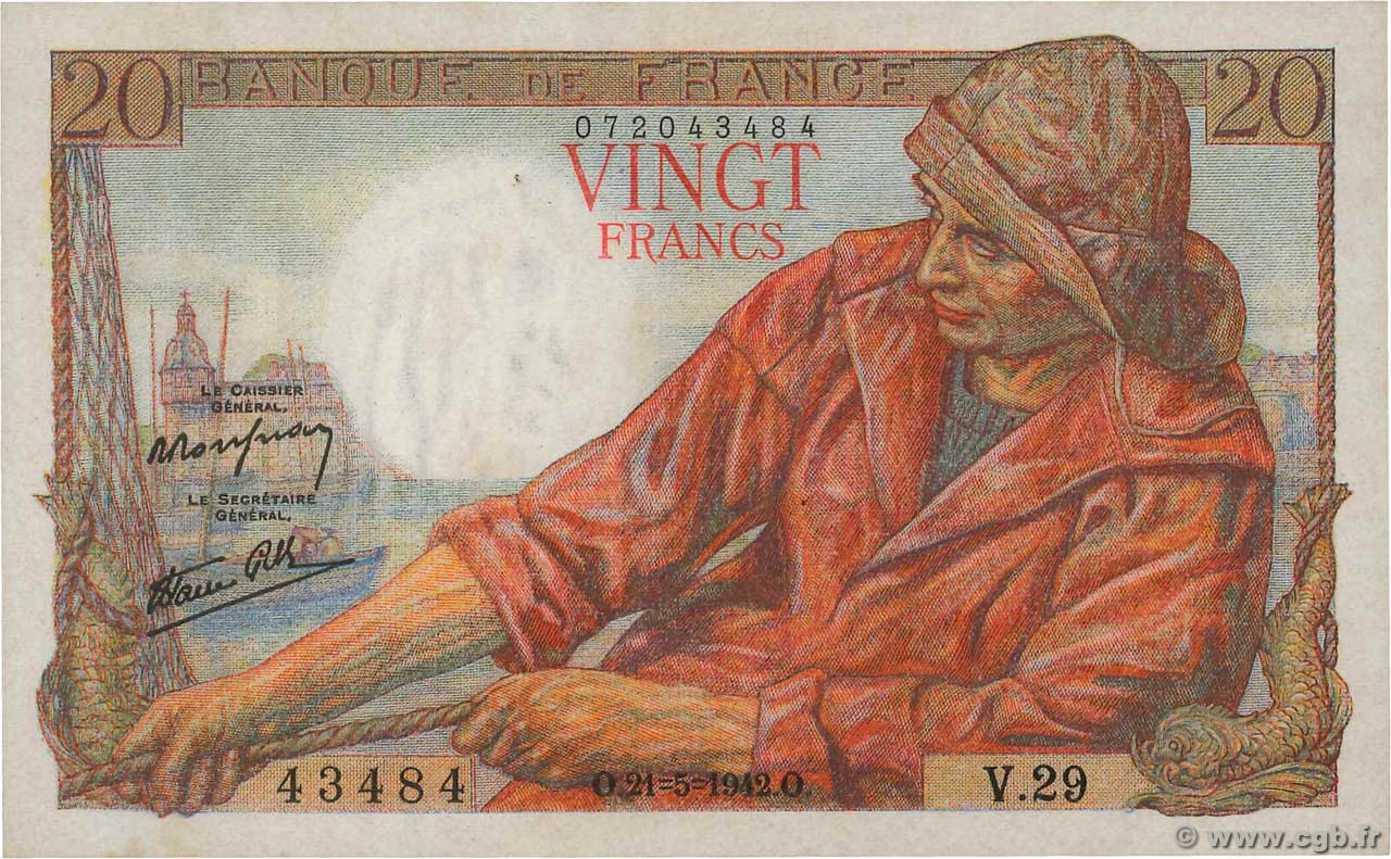 20 Francs PÊCHEUR FRANCE  1942 F.13.02 pr.NEUF