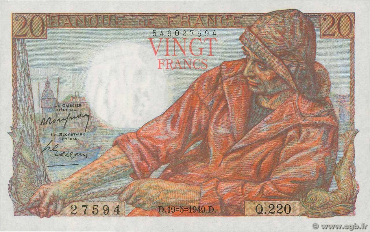 20 Francs PÊCHEUR FRANCE  1949 F.13.15 UNC
