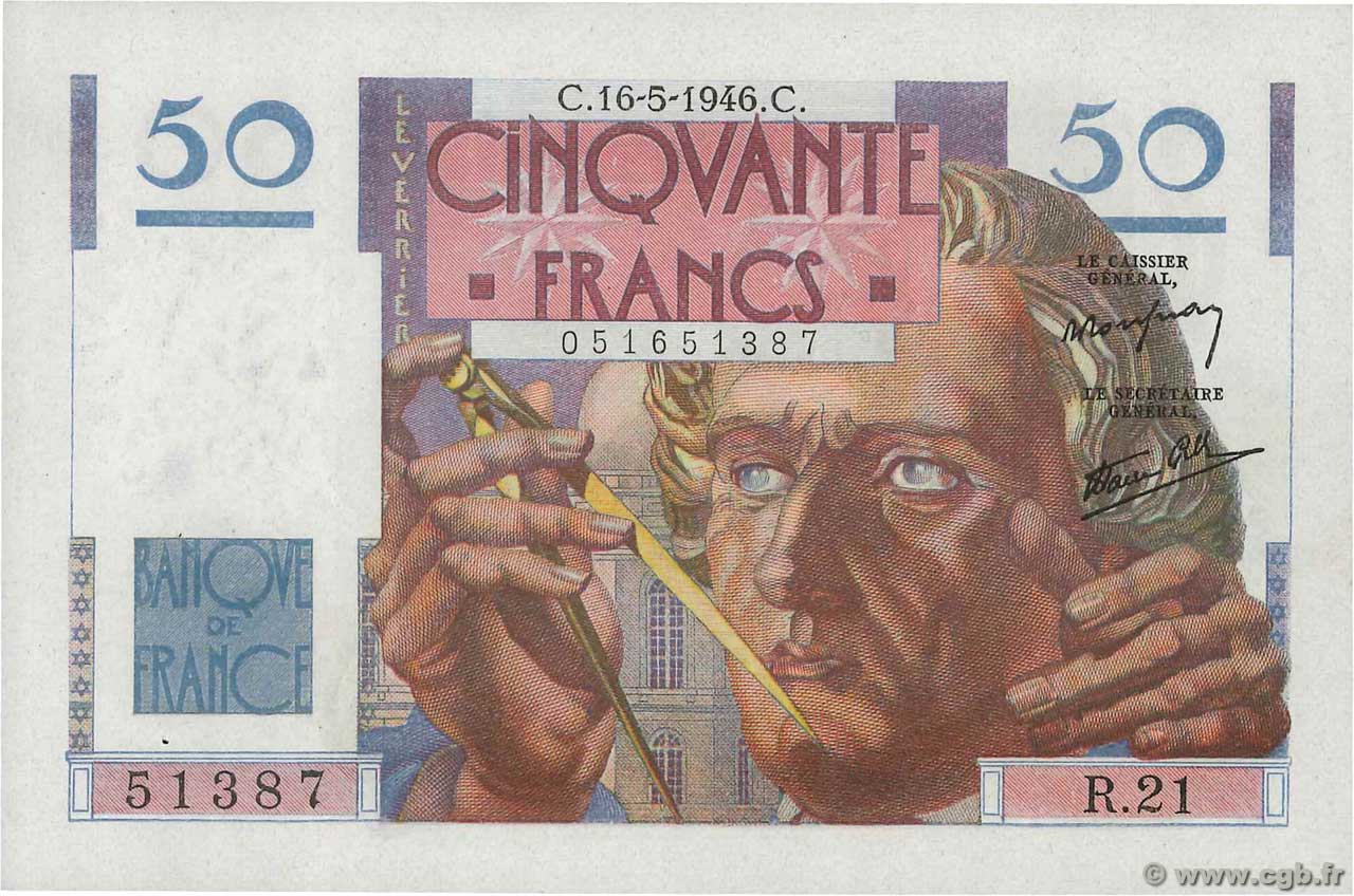 50 Francs LE VERRIER FRANCIA  1946 F.20.04 SC