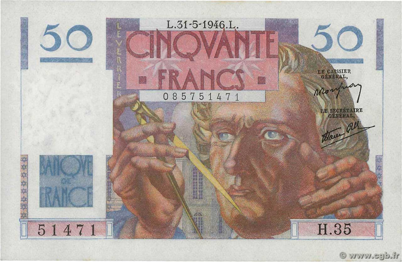 50 Francs LE VERRIER FRANCE  1946 F.20.05 SPL+