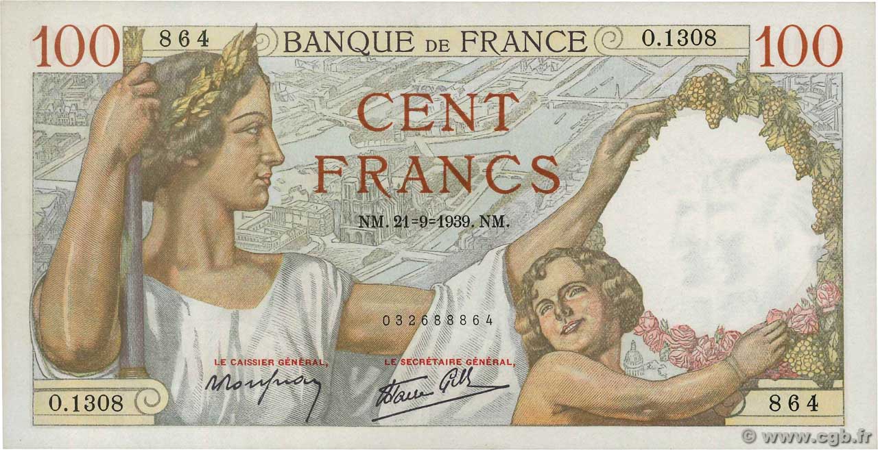 100 Francs SULLY FRANCIA  1939 F.26.07 SPL+