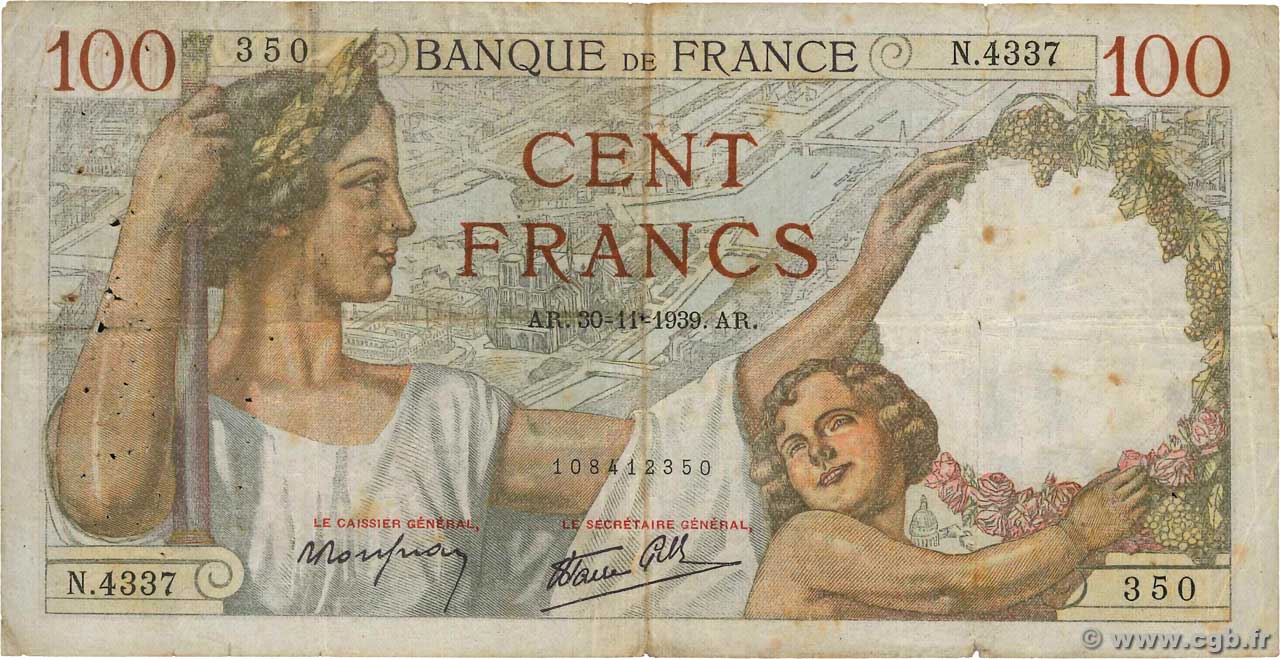 100 Francs SULLY FRANCE  1939 F.26.16 B