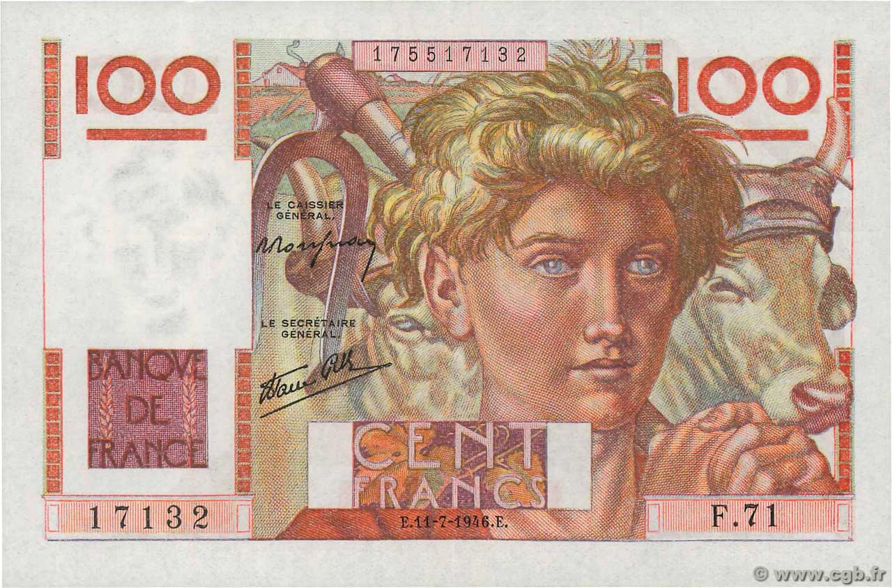 100 Francs JEUNE PAYSAN FRANCIA  1946 F.28.06 SC