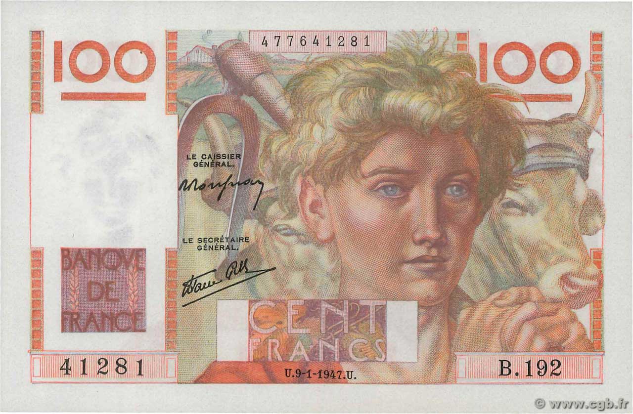 100 Francs JEUNE PAYSAN FRANCIA  1947 F.28.13 FDC