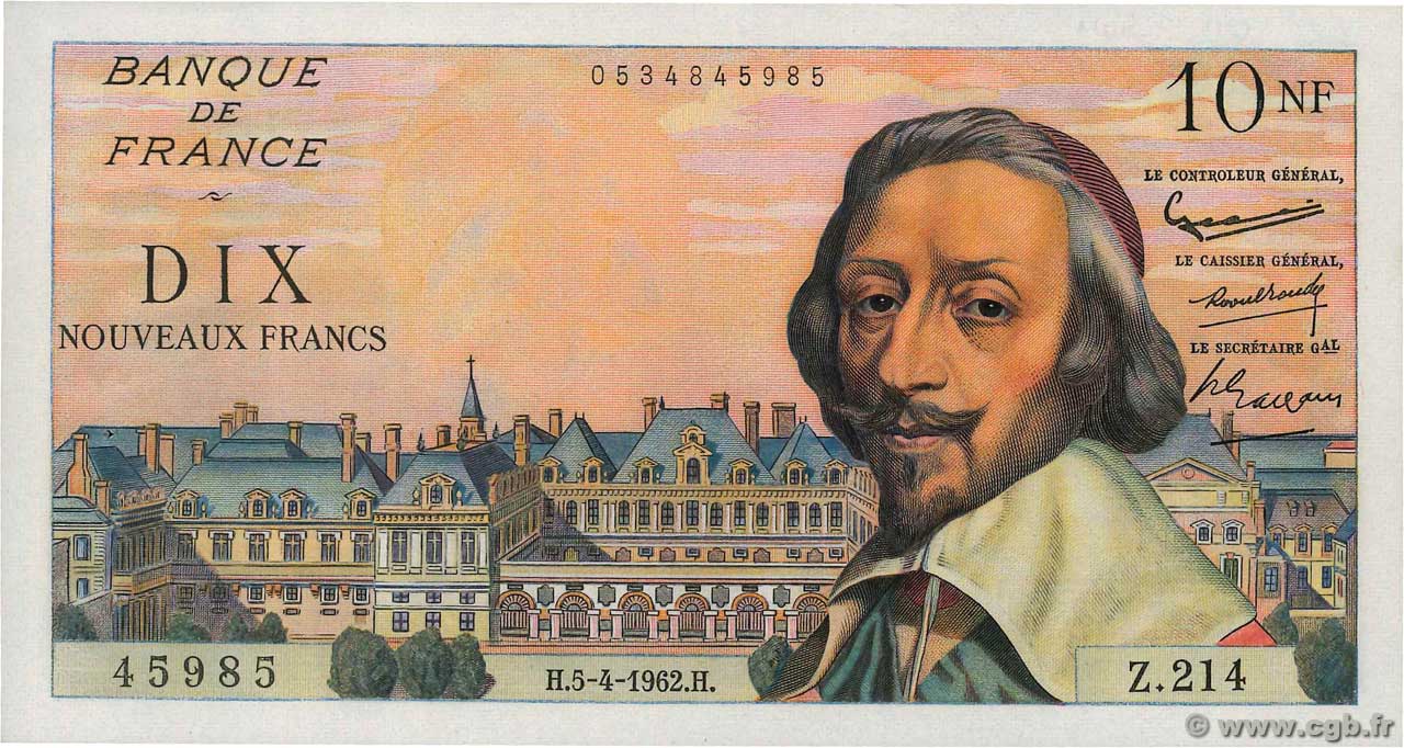 10 Nouveaux Francs RICHELIEU FRANCE  1962 F.57.18 SPL