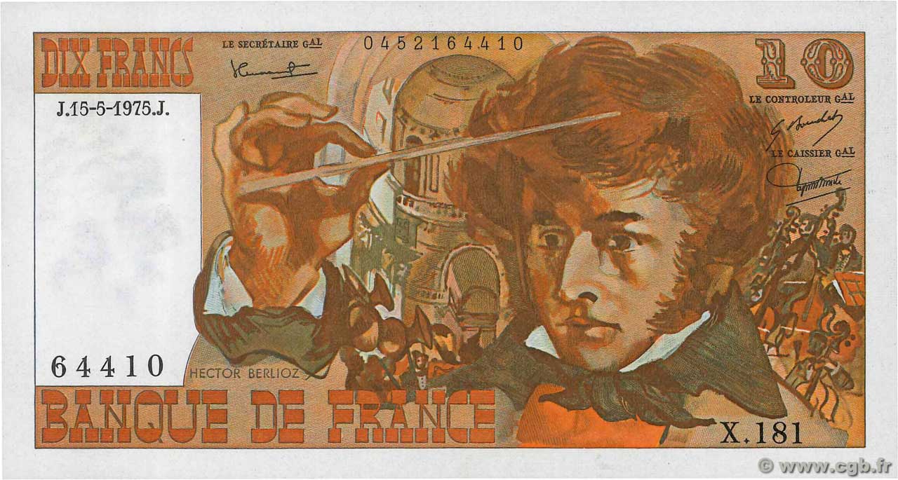 10 Francs BERLIOZ FRANCE  1975 F.63.10 UNC