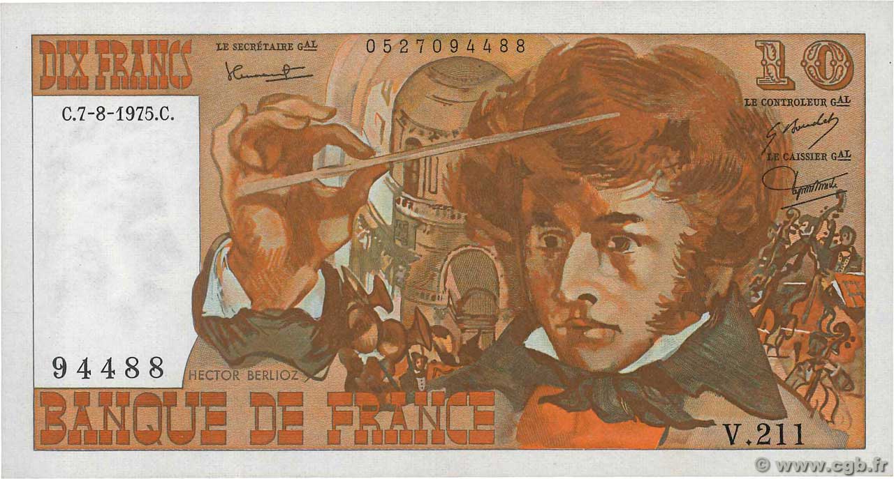 10 Francs BERLIOZ FRANCIA  1975 F.63.12 q.AU