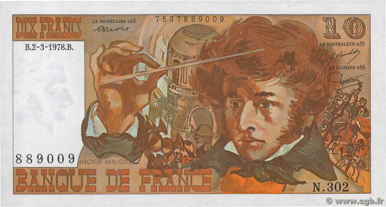 10 Francs BERLIOZ FRANCE  1978 F.63.23 XF