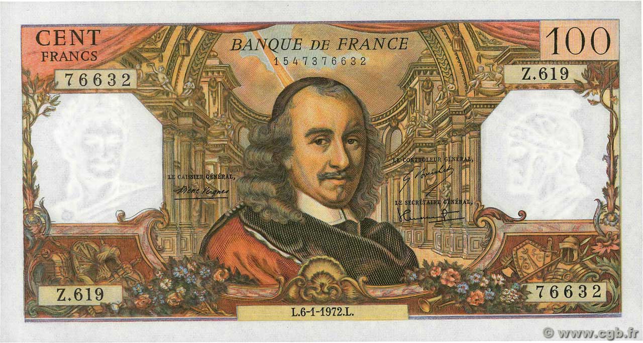 100 Francs CORNEILLE FRANCIA  1972 F.65.38 SC+