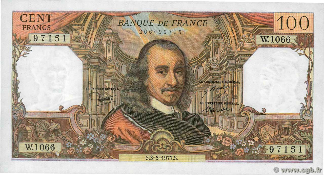 100 Francs CORNEILLE FRANCIA  1977 F.65.57 SC+