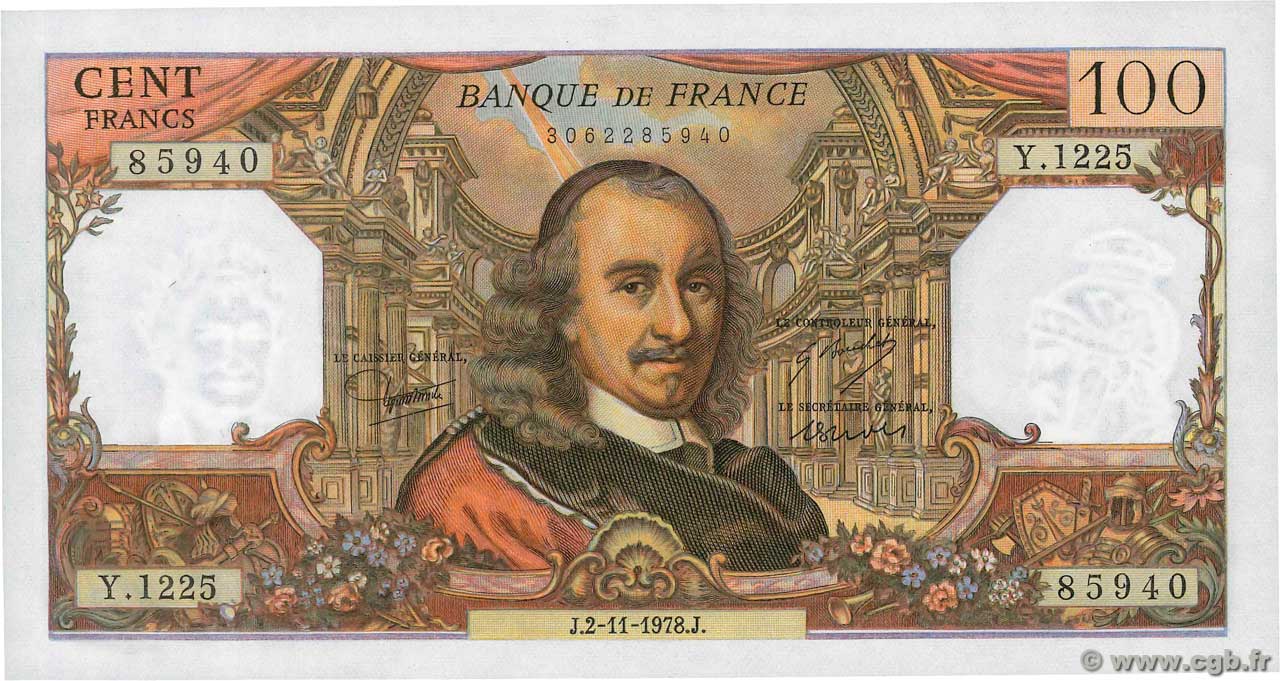 100 Francs CORNEILLE FRANCE  1978 F.65.64 UNC