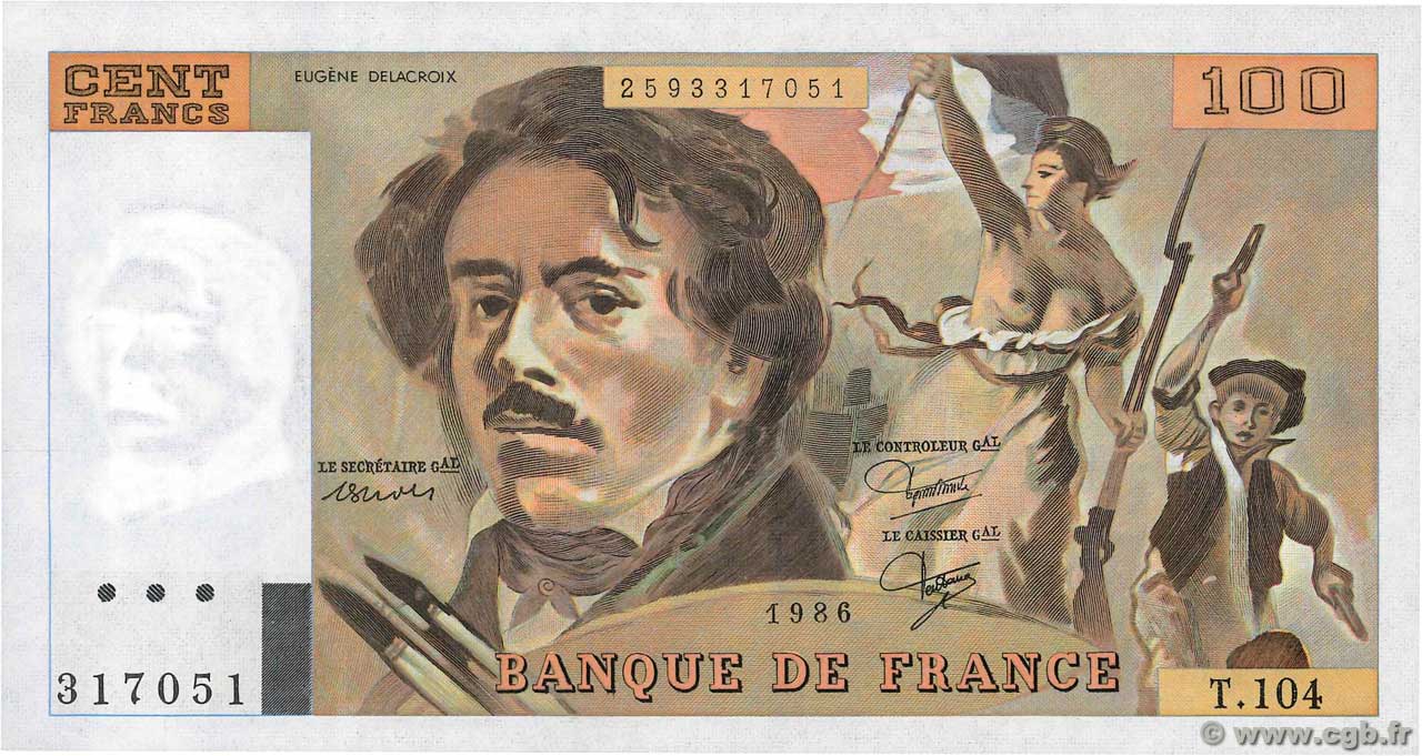 100 Francs DELACROIX modifié FRANKREICH  1986 F.69.10 ST
