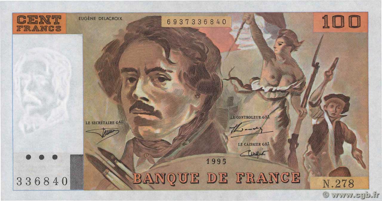 100 Francs DELACROIX 442-1 & 442-2 FRANKREICH  1995 F.69ter.02b fST