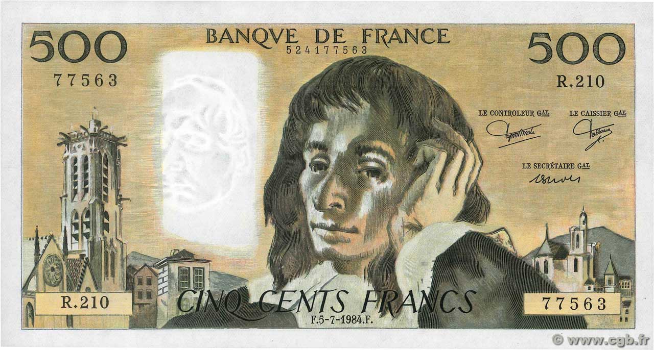 500 Francs PASCAL FRANKREICH  1984 F.71.31 ST
