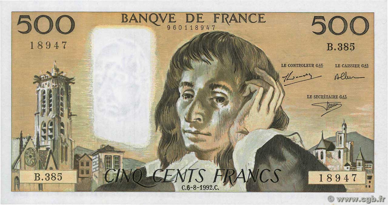 500 Francs PASCAL FRANCE  1992 F.71.50 NEUF