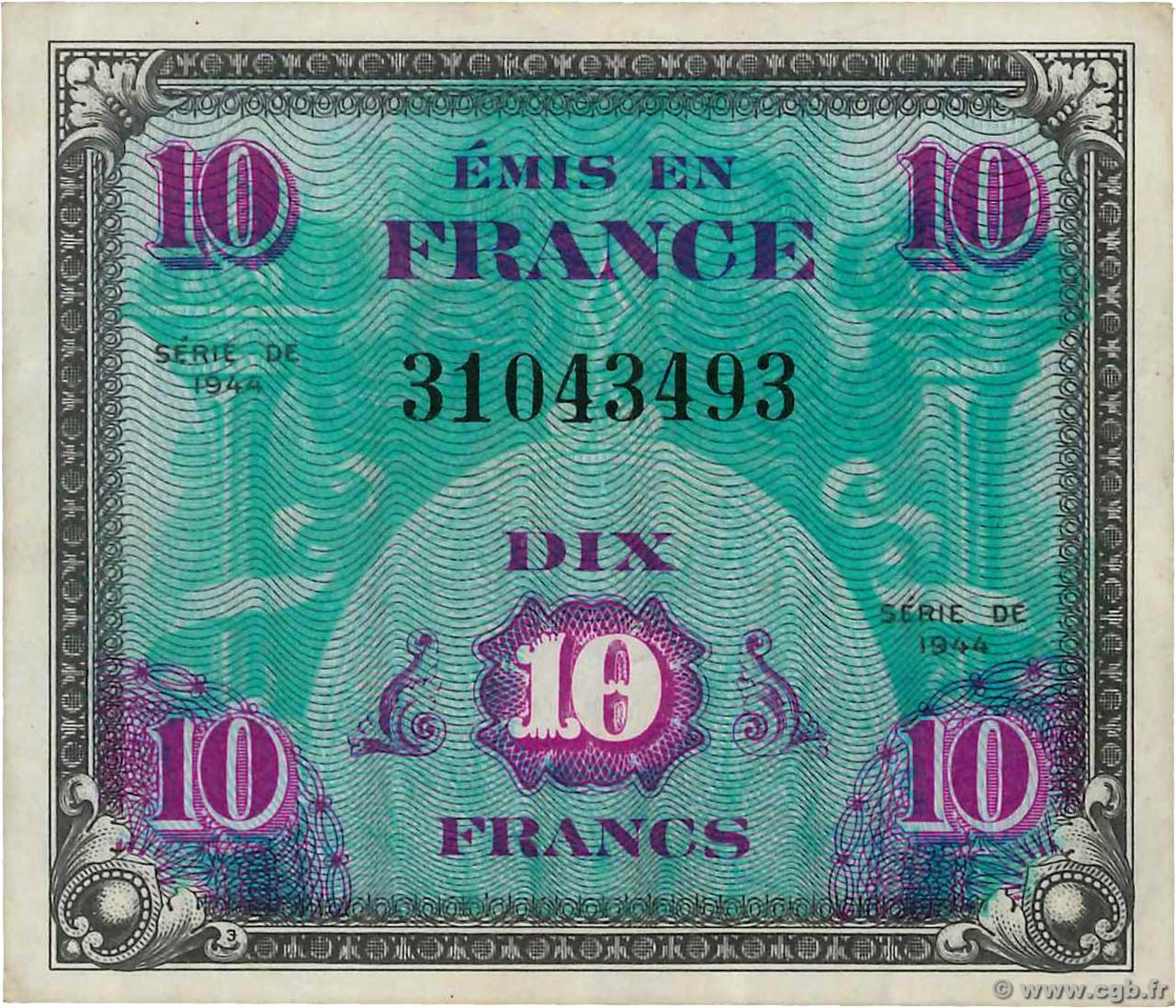10 Francs DRAPEAU FRANKREICH  1944 VF.18.01 VZ
